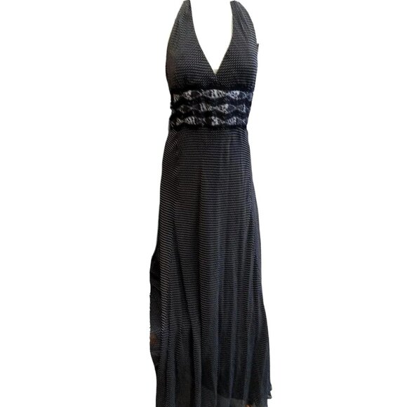 Whimsy Summer Elegance Maxi Halter Dress Size 10 Black Polka Dot Cocktail - Picture 7 of 9